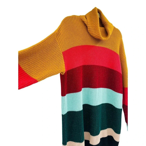 Farm Rio de Janeiro Anthropologie Tunic Sweater Dress Striped Turtleneck Size S - Picture 4 of 11